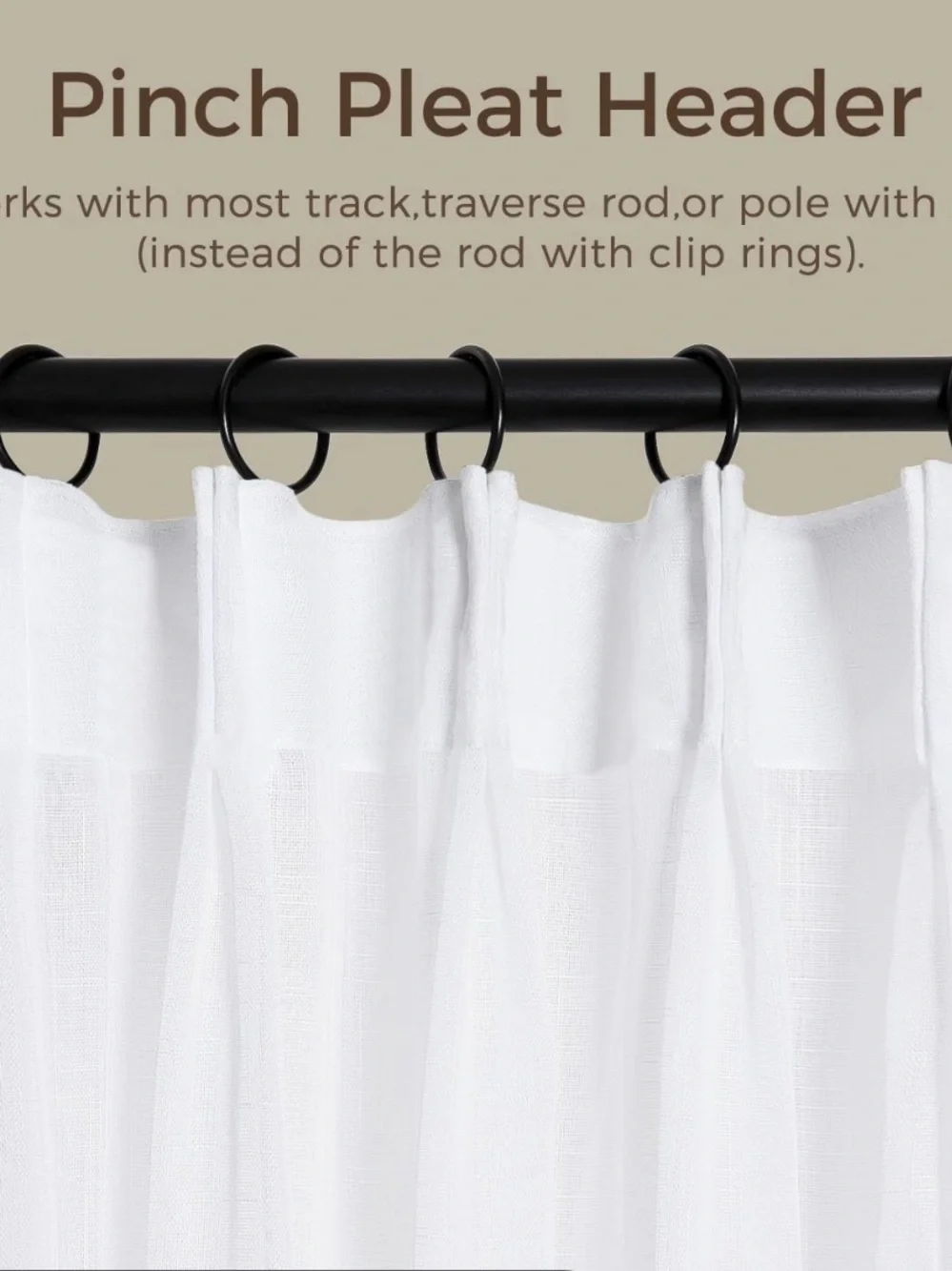 TWOPAGES Flynn White Linen Curtain Panel 52x108 Pinch Pleat - **Read Note**
